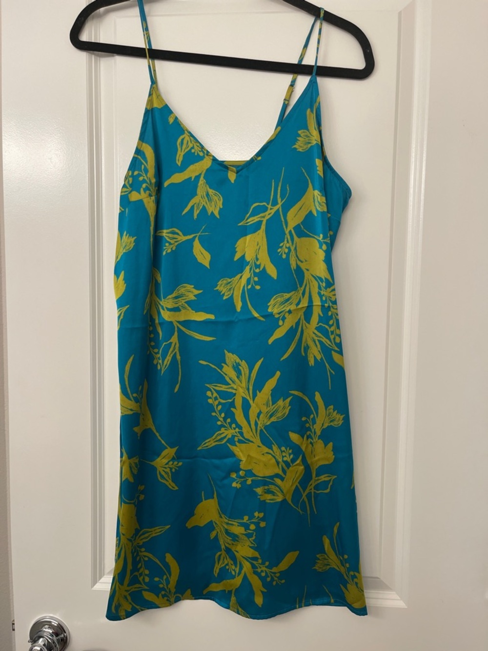Floral Teal Slip Dress with Mustard Print